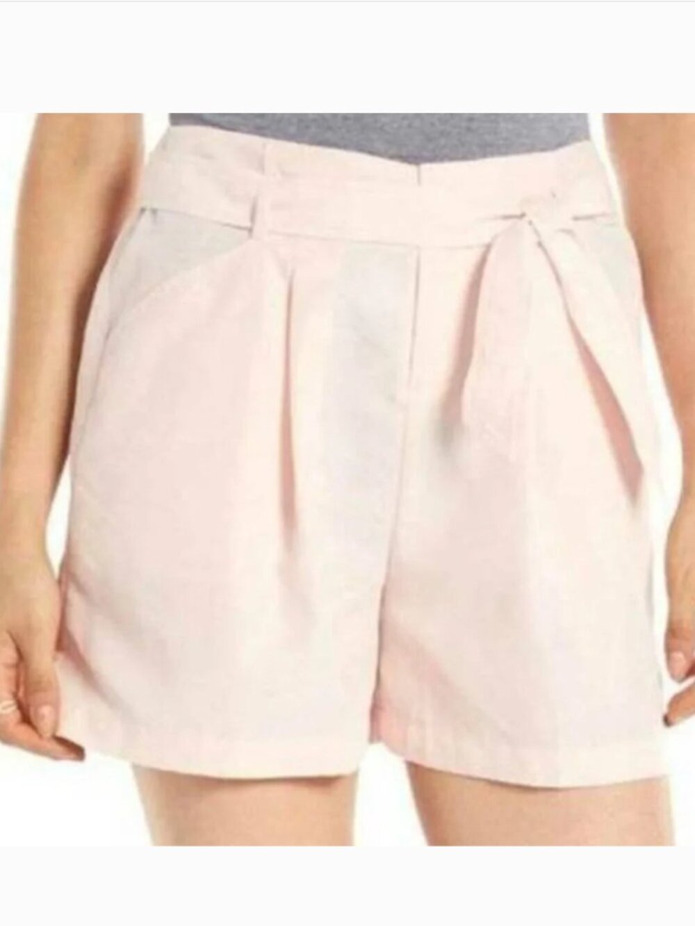 Elle Dress Shorts Womens 10 Pink Satin Belted Pleated Hemmed Midrise 2 Pkt